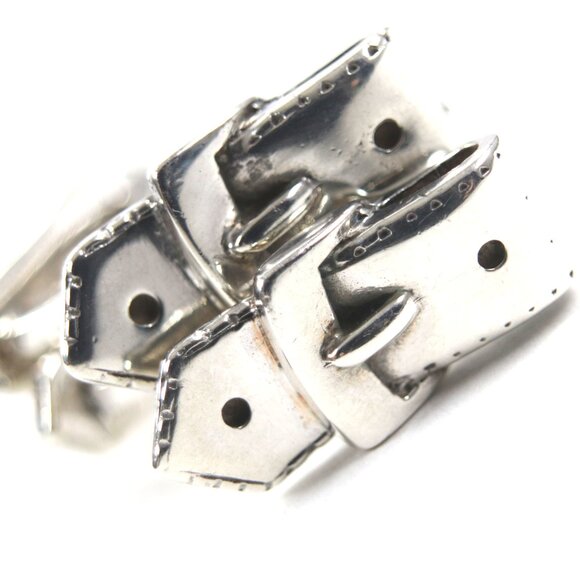 HERMES Vintage Belt Motif Cufflinks Silver Made in France Men's Business